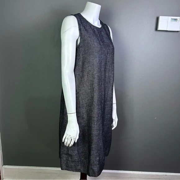 Eileen Fisher dress XS black linen hatch long lagenlook relaxed Eileen Fisher dress XS black linen hatch long lagenlook relaxed